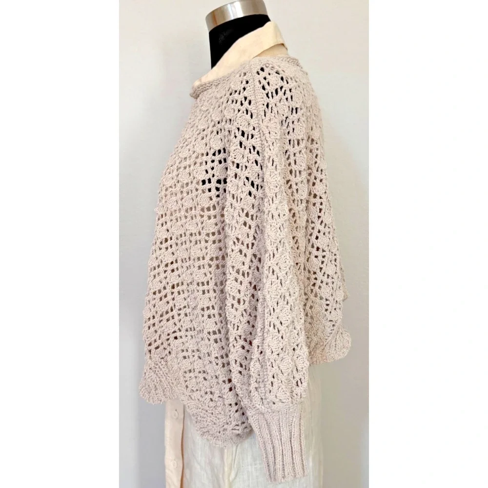 Jessica Simpson Beige Crochet Knit Sweater poncho Size XS‎ Boho Cottagecore